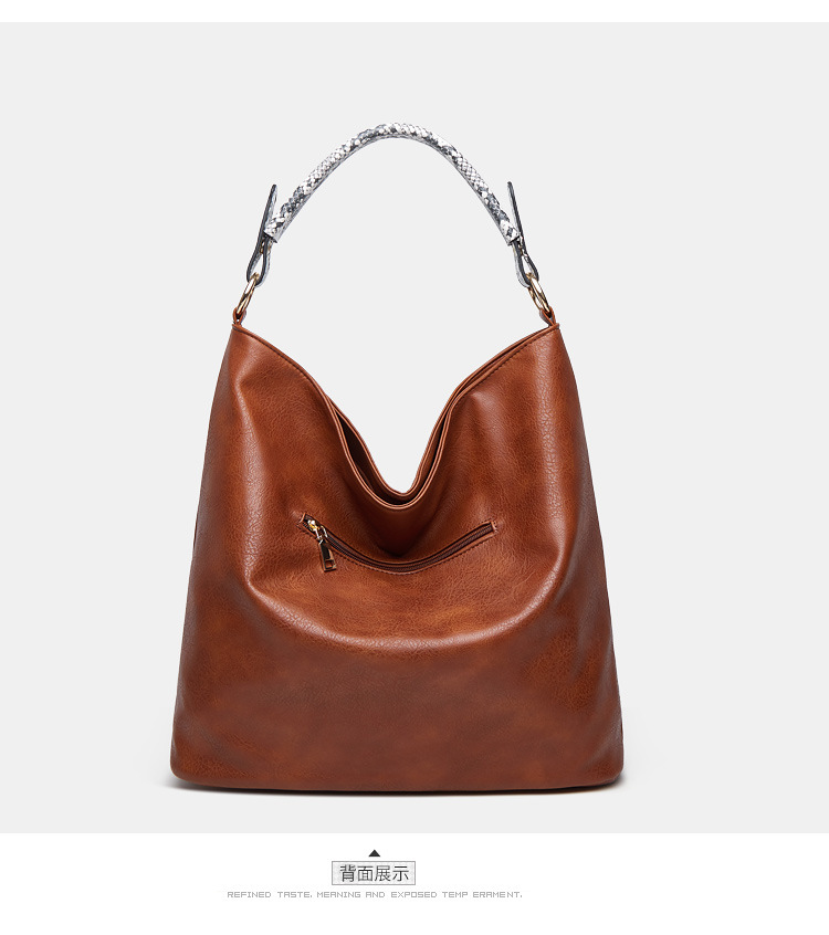 Foreign Trade 2021 Spring/Summer New Bucket Bag Snake Pattern Shoulder Bag Portable Big Bag European and American Fashion Women's Underarm Bag