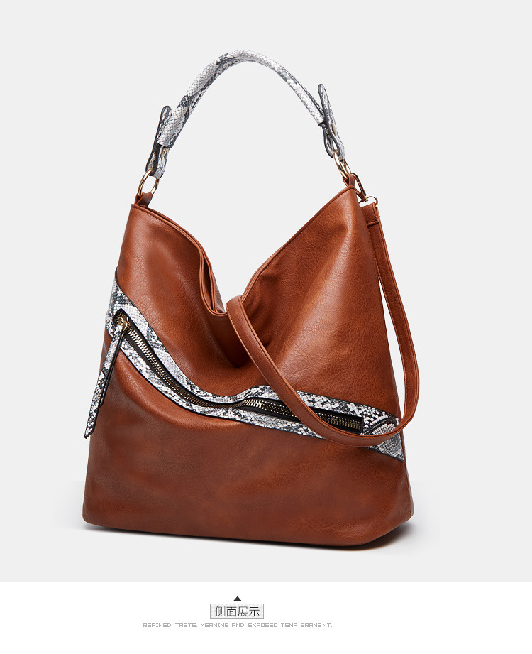 Foreign Trade 2021 Spring/Summer New Bucket Bag Snake Pattern Shoulder Bag Portable Big Bag European and American Fashion Women's Underarm Bag