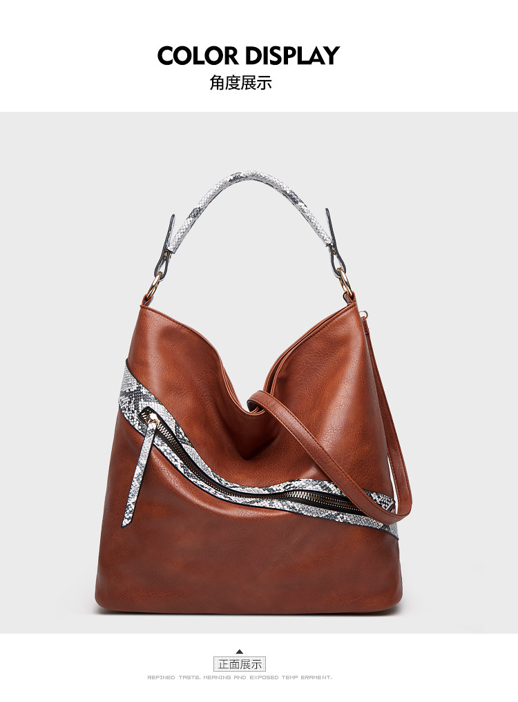 Foreign Trade 2021 Spring/Summer New Bucket Bag Snake Pattern Shoulder Bag Portable Big Bag European and American Fashion Women's Underarm Bag