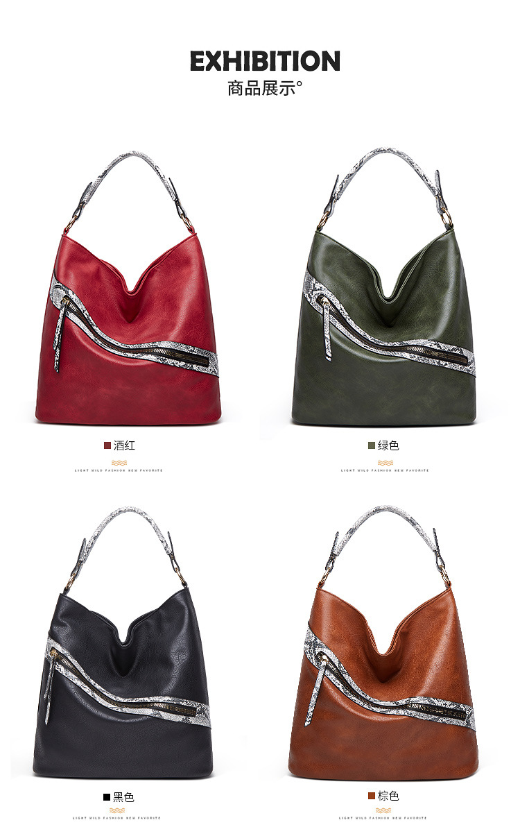 Foreign Trade 2021 Spring/Summer New Bucket Bag Snake Pattern Shoulder Bag Portable Big Bag European and American Fashion Women's Underarm Bag