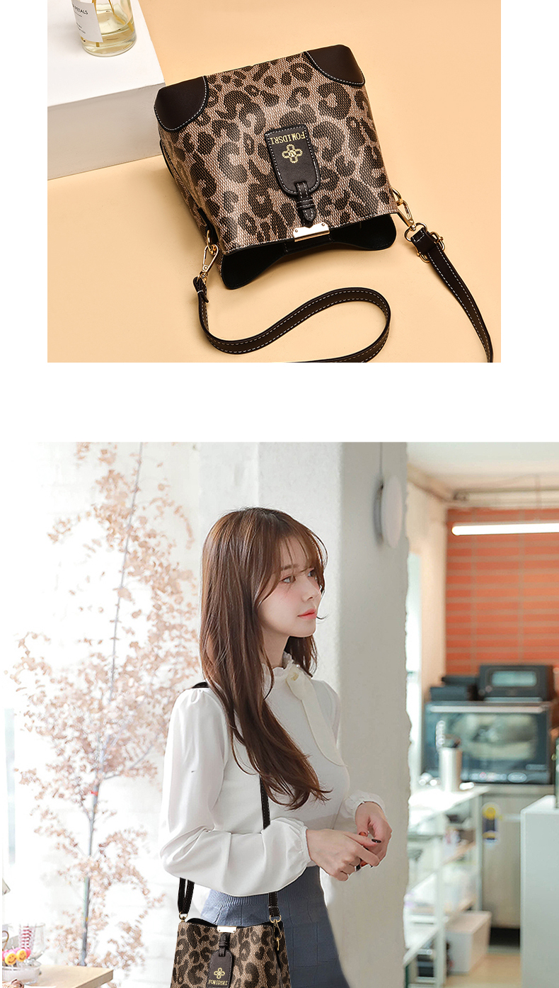 Live bucket bag female 2021 autumn fashion leopard handbag large capacity Korean version One Shoulder Messenger Bag tide