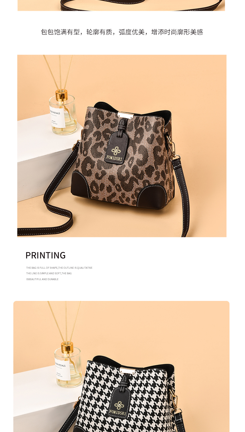 Live bucket bag female 2021 autumn fashion leopard handbag large capacity Korean version One Shoulder Messenger Bag tide