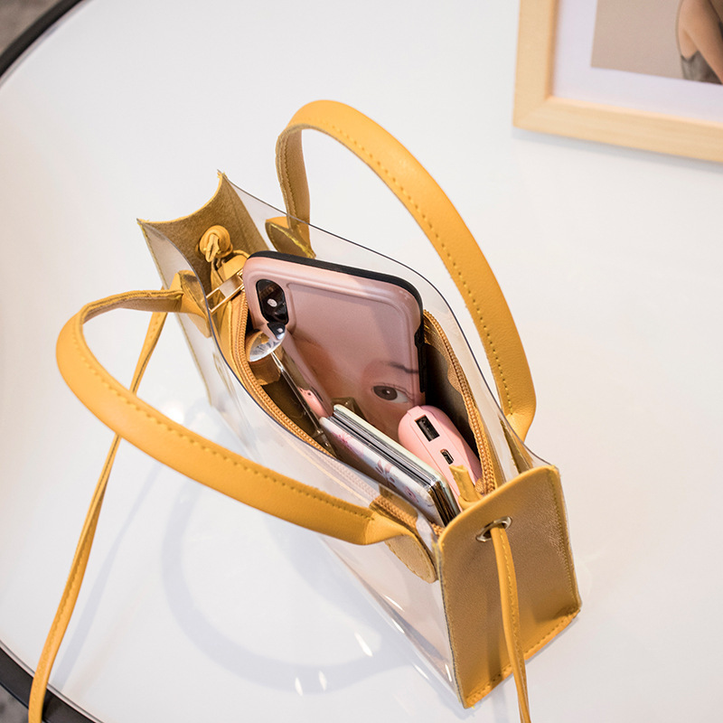 Women&#039;s Foreign Trade Bags 2021 Summer Autumn New Style Korean Style Trendy Printing Transparent Son Mother Bag Shoulder Crossbody Portable Bucket Bag