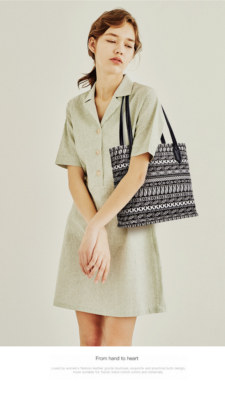 Vintage National Style Printed Canvas Bucket Bag 2020 Summer New Women's Shoulder Handbag Fashion Tote Bag