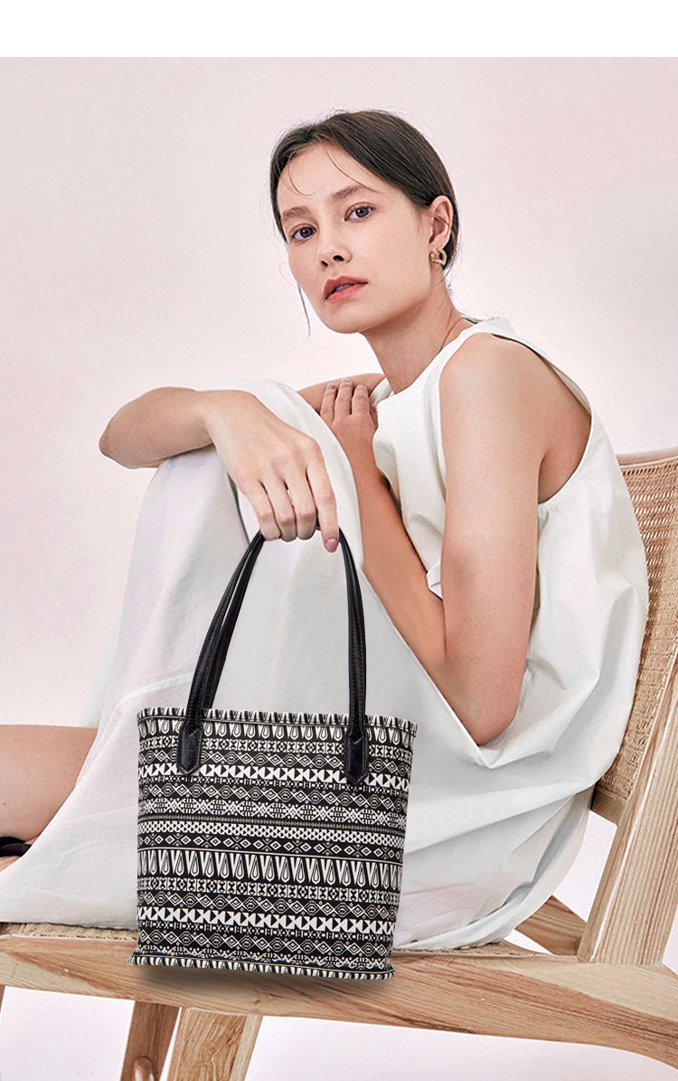 Vintage National Style Printed Canvas Bucket Bag 2020 Summer New Women's Shoulder Handbag Fashion Tote Bag
