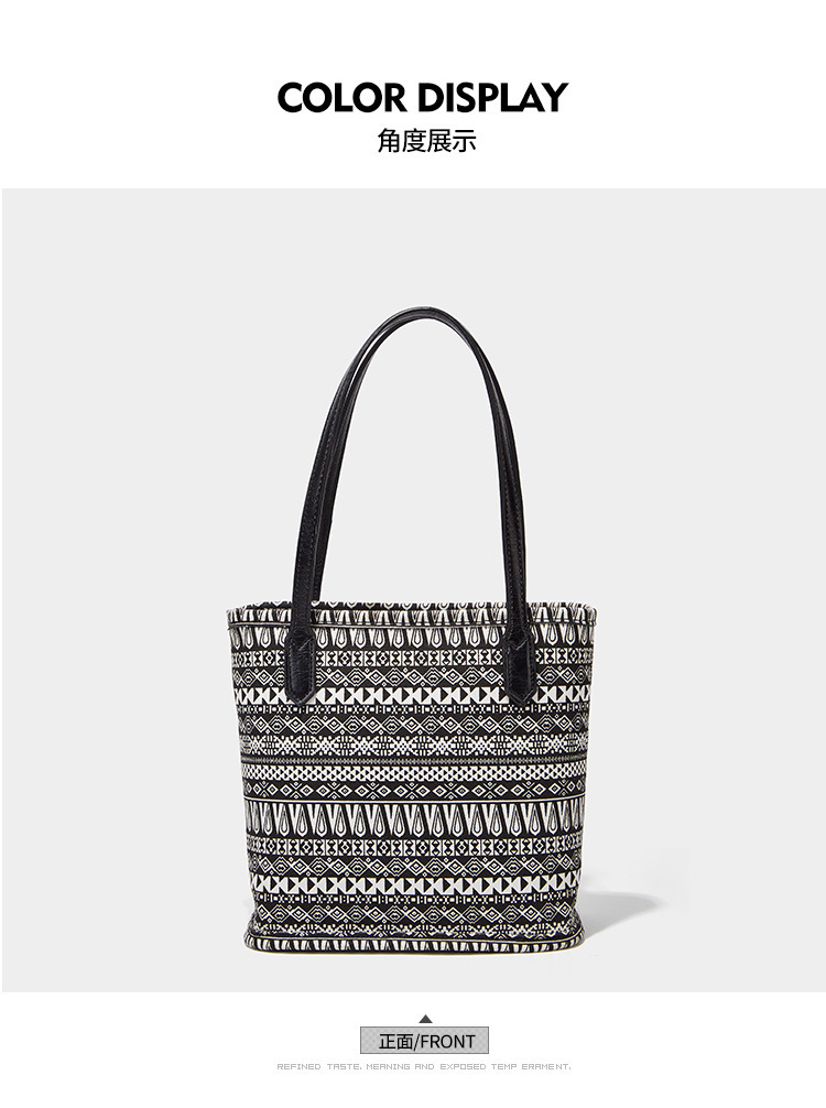 Vintage National Style Printed Canvas Bucket Bag 2020 Summer New Women's Shoulder Handbag Fashion Tote Bag