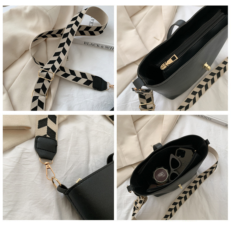 Vintage Bag Broadband Crossbody Bag Shoulder Western Style Bucket Bag