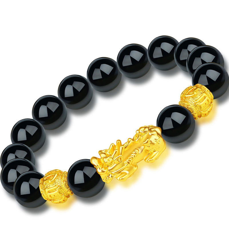 Obsidian Alluvial Gold Pi Xiu Bracelet Men&#039;s and Women&#039;s Bracelets Jewelry Buddha Beads Gold-Plated Ornament Men and Women Fashion Bracelet Wholesale