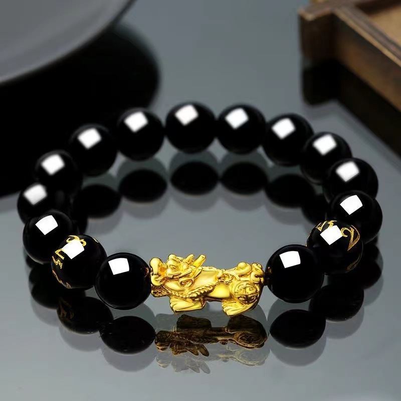 Obsidian Alluvial Gold Pi Xiu Bracelet Men&#039;s and Women&#039;s Bracelets Jewelry Buddha Beads Gold-Plated Ornament Men and Women Fashion Bracelet Wholesale