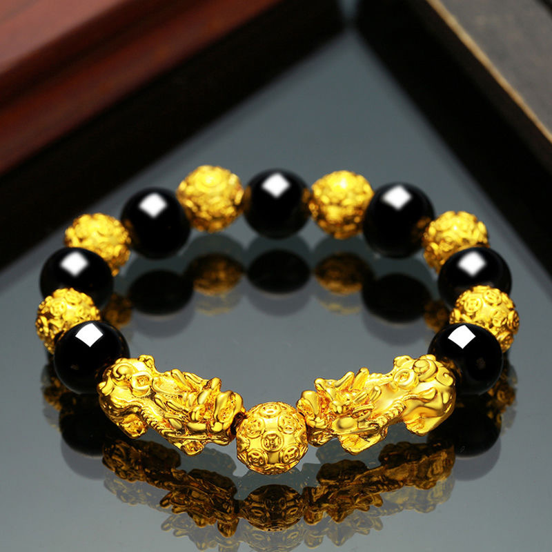 Obsidian Alluvial Gold Pi Xiu Bracelet Men&#039;s and Women&#039;s Bracelets Jewelry Buddha Beads Gold-Plated Ornament Men and Women Fashion Bracelet Wholesale