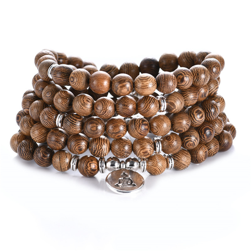 Exclusive for Cross-Border New 108 PCs Wooden Bead Flower of Life Lotus Buddha Statue Lifeblood Yoga Stretch Bracelet Necklace