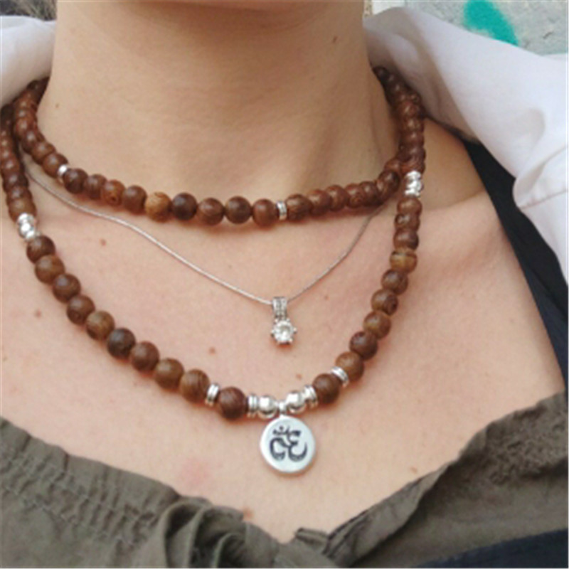 Exclusive for Cross-Border New 108 PCs Wooden Bead Flower of Life Lotus Buddha Statue Lifeblood Yoga Stretch Bracelet Necklace