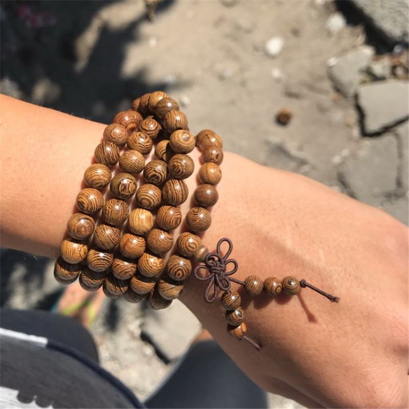 Exclusive for Cross-Border New 108 PCs Wooden Bead Flower of Life Lotus Buddha Statue Lifeblood Yoga Stretch Bracelet Necklace