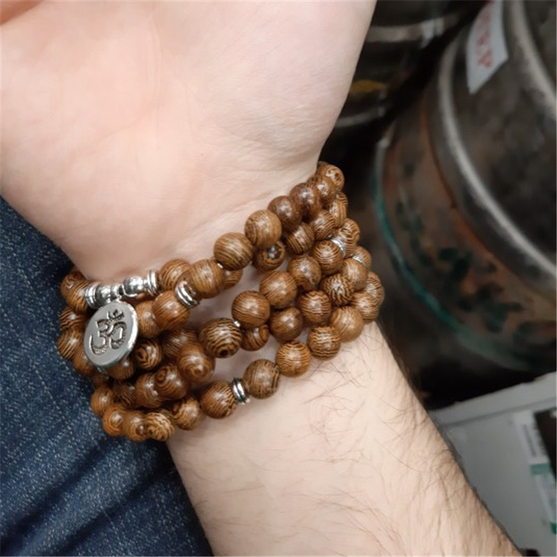 Exclusive for Cross-Border New 108 PCs Wooden Bead Flower of Life Lotus Buddha Statue Lifeblood Yoga Stretch Bracelet Necklace