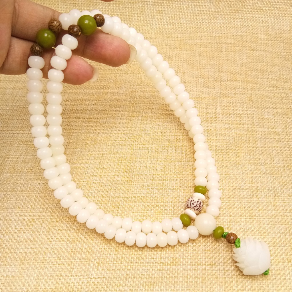 Buddha Beads Bracelet Hainan White Jade Bodhi 108 Multi-Circle Single Ring Bracelet Lotus Lotus Lotus Root