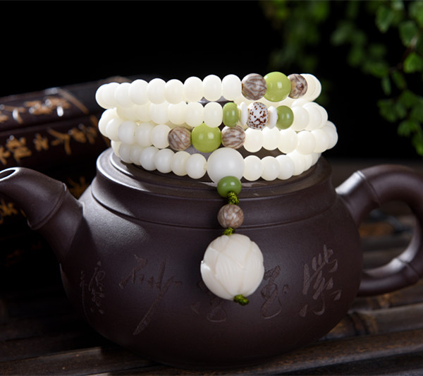 Buddha Beads Bracelet Hainan White Jade Bodhi 108 Multi-Circle Single Ring Bracelet Lotus Lotus Lotus Root