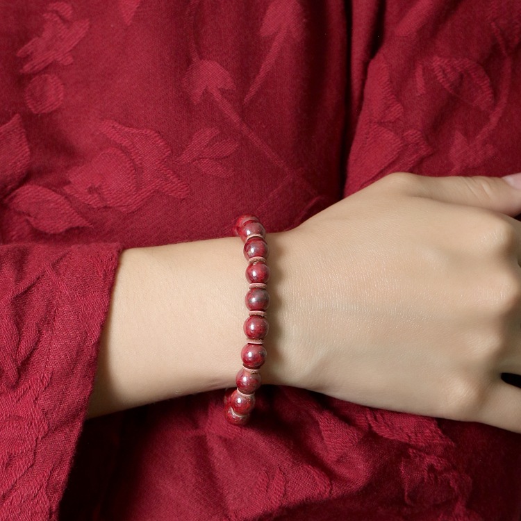 One Piece Dropshipping Chen Shi Cinnabar Raw Ore Bracelet Men and Women&#039;s Natal Year Cinnabar Stone round Buddha Beads Red Bracelet