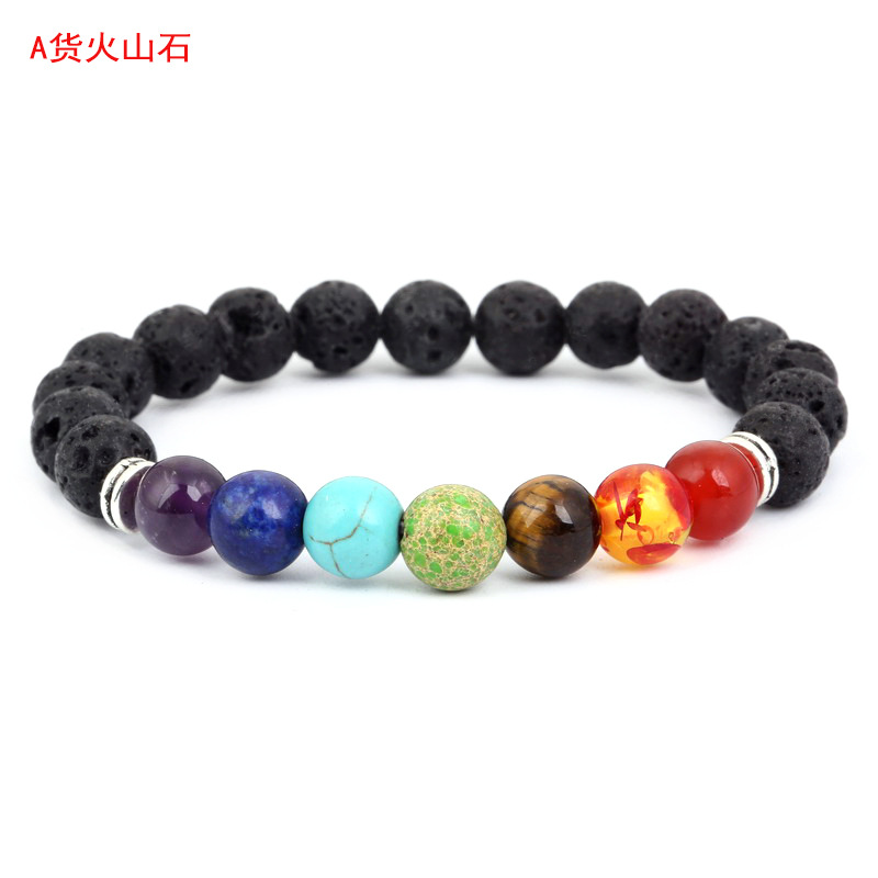 2020 Cross-Border Seven-Vessel Alloy Accessory Volcanic Stone Aromatherapy Beaded Bracelet Stone Yoga Bracelet
