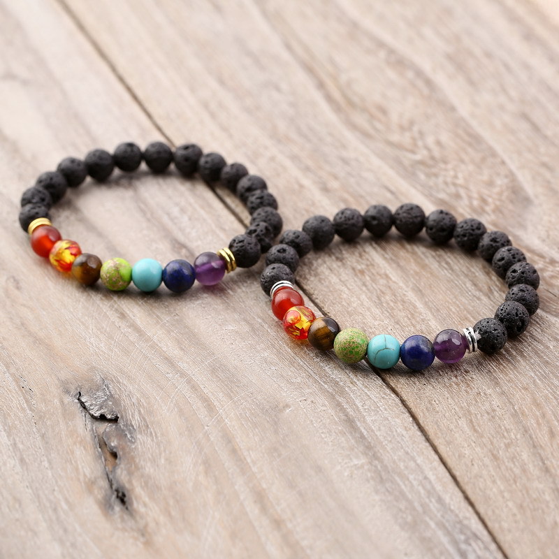 2020 Cross-Border Seven-Vessel Alloy Accessory Volcanic Stone Aromatherapy Beaded Bracelet Stone Yoga Bracelet