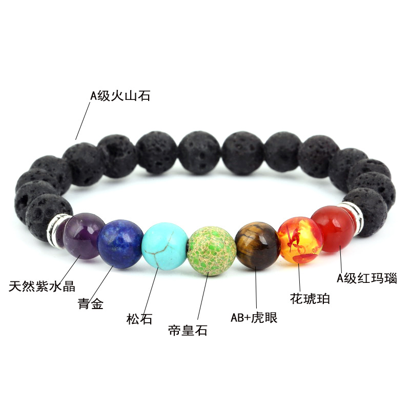 2020 Cross-Border Seven-Vessel Alloy Accessory Volcanic Stone Aromatherapy Beaded Bracelet Stone Yoga Bracelet