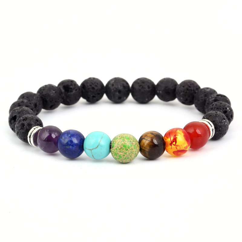 2020 Cross-Border Seven-Vessel Alloy Accessory Volcanic Stone Aromatherapy Beaded Bracelet Stone Yoga Bracelet