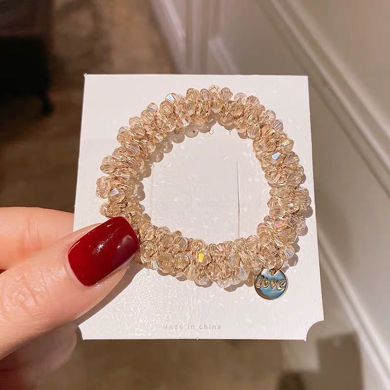 Korean INS Net Red Pearl Hair Rope Crystal Hair Tie Rhinestone Ponytail Simple Tie-up Hair Head Rope Bracelet Dual-Use