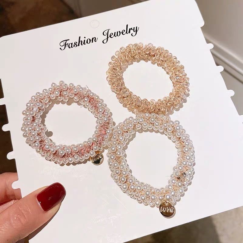 Korean INS Net Red Pearl Hair Rope Crystal Hair Tie Rhinestone Ponytail Simple Tie-up Hair Head Rope Bracelet Dual-Use