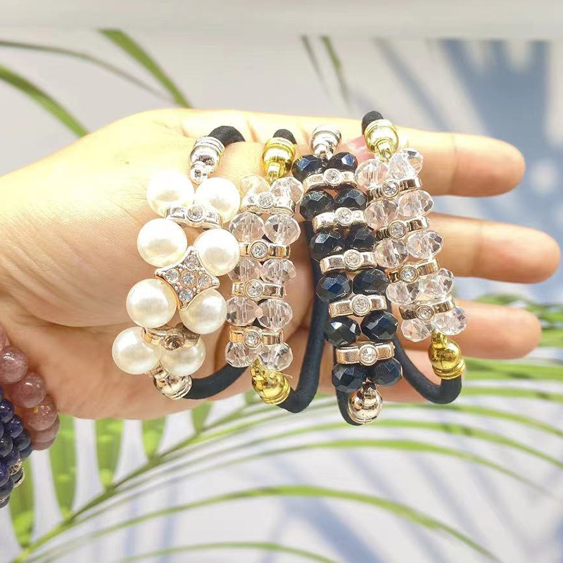 Korean INS Net Red Pearl Hair Rope Crystal Hair Tie Rhinestone Ponytail Simple Tie-up Hair Head Rope Bracelet Dual-Use