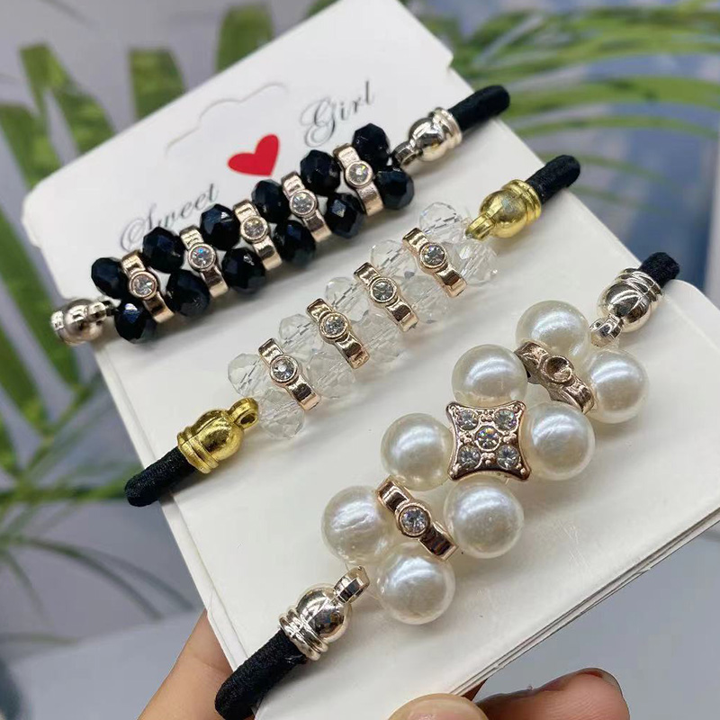 Korean INS Net Red Pearl Hair Rope Crystal Hair Tie Rhinestone Ponytail Simple Tie-up Hair Head Rope Bracelet Dual-Use