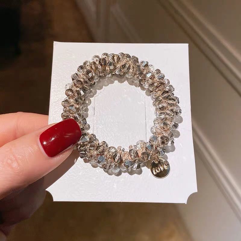 Korean INS Net Red Pearl Hair Rope Crystal Hair Tie Rhinestone Ponytail Simple Tie-up Hair Head Rope Bracelet Dual-Use