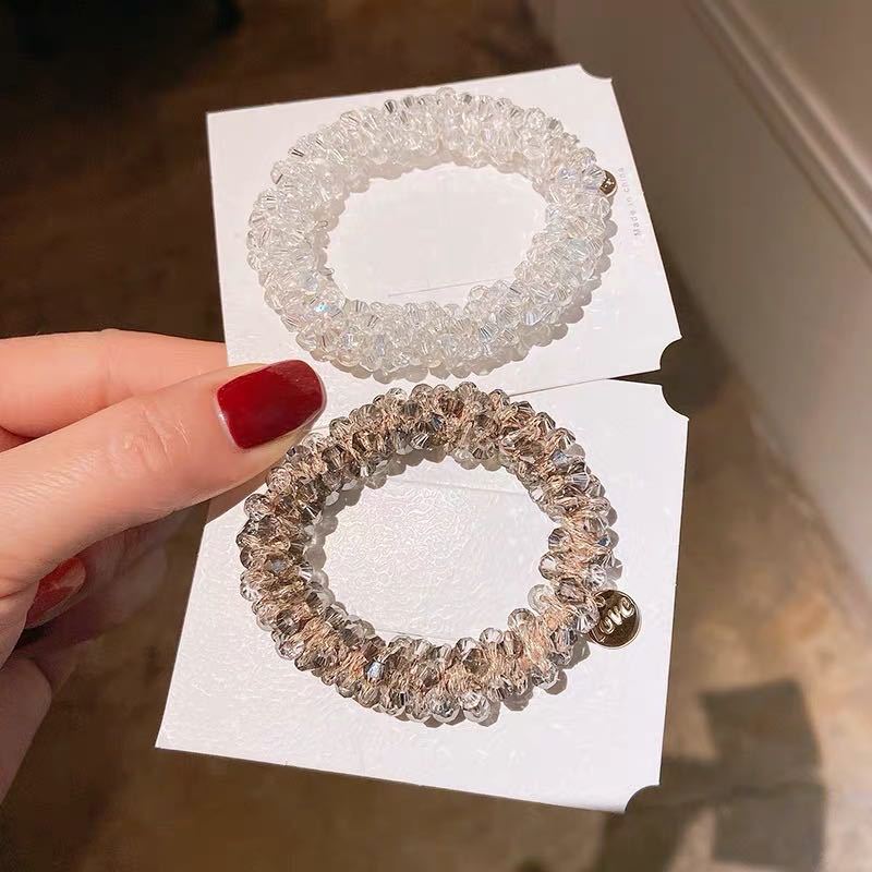 Korean INS Net Red Pearl Hair Rope Crystal Hair Tie Rhinestone Ponytail Simple Tie-up Hair Head Rope Bracelet Dual-Use