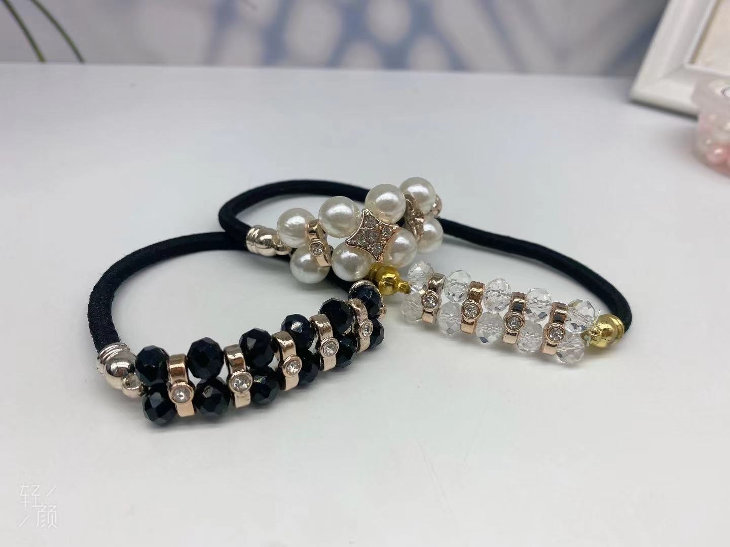 Korean INS Net Red Pearl Hair Rope Crystal Hair Tie Rhinestone Ponytail Simple Tie-up Hair Head Rope Bracelet Dual-Use