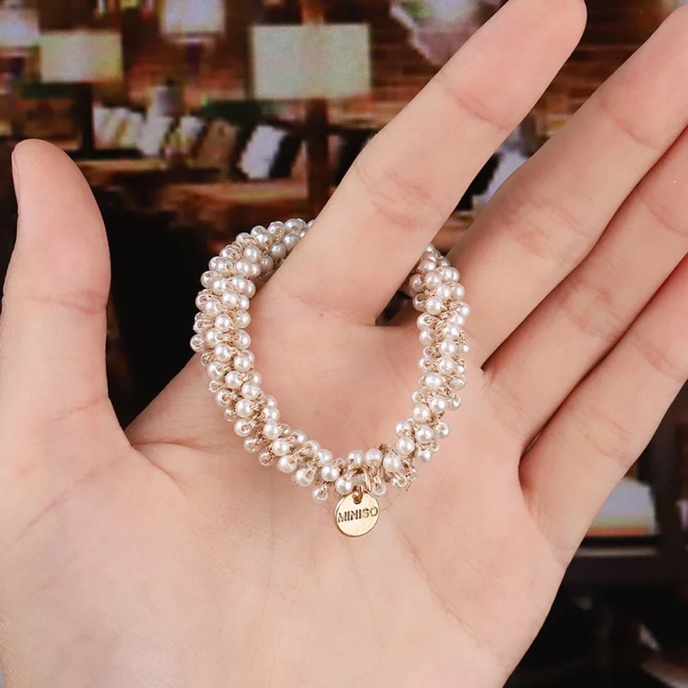 Korean INS Net Red Pearl Hair Rope Crystal Hair Tie Rhinestone Ponytail Simple Tie-up Hair Head Rope Bracelet Dual-Use