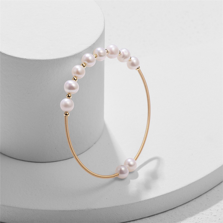 New High Quality 18K Gold Natural Freshwater Pearl Bracelet Ten plus Nine Gold round Beads