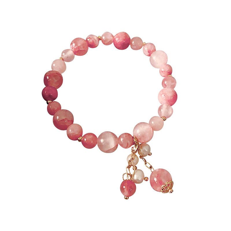 New Design Crystal Stretch Bracelet Korean Strawberry Quartz Pearl Girl Heart European and American Ins Niche Bracelet Bracelet