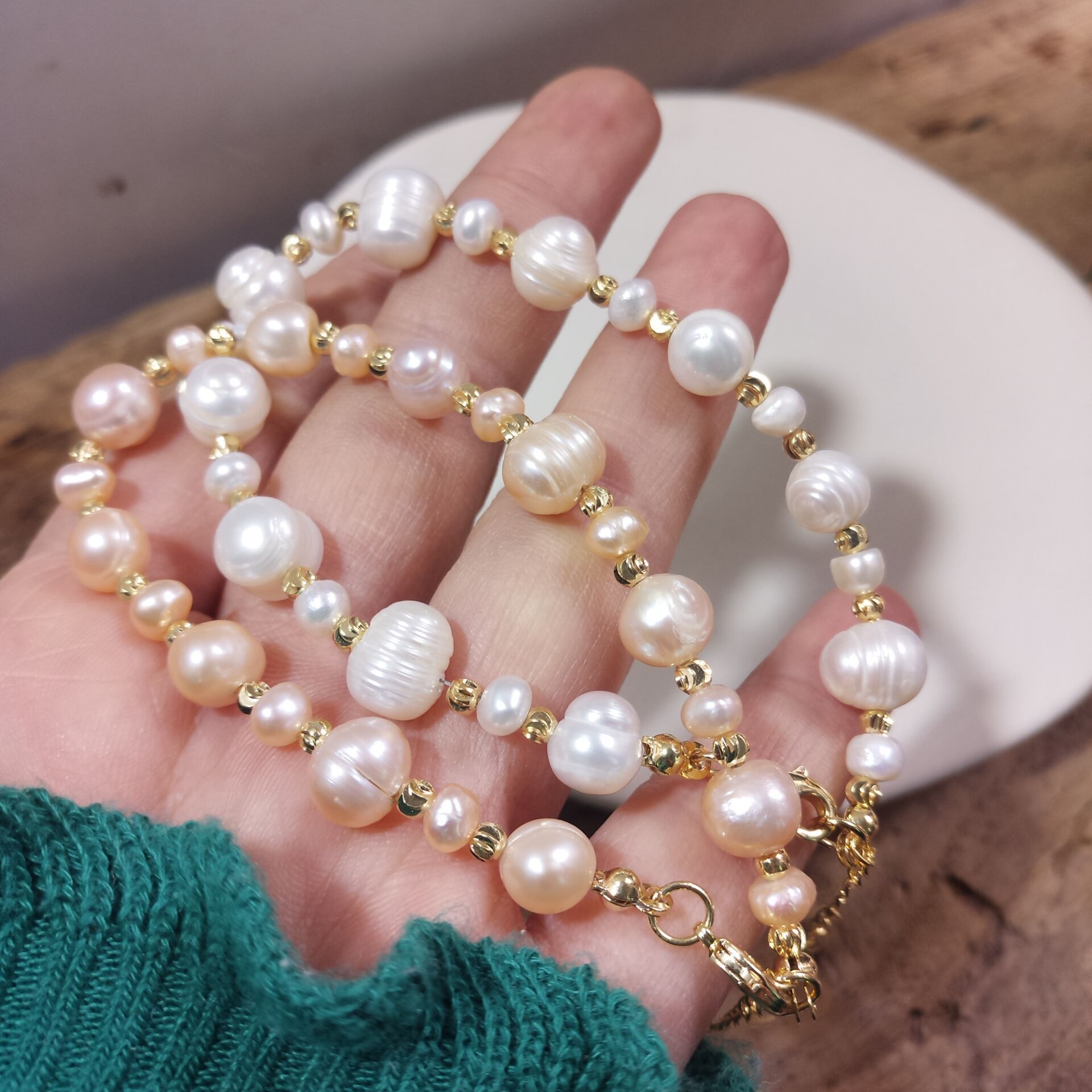 Baroque Style Pearl Bracelet Texture Spring and Summer American 14K Gilded Natural Pearl Pearl Bracelet Baroque Style Pearl Bracelet Texture Spring and Summer American 14K Gilded Natural Pearl Pearl Bracelet