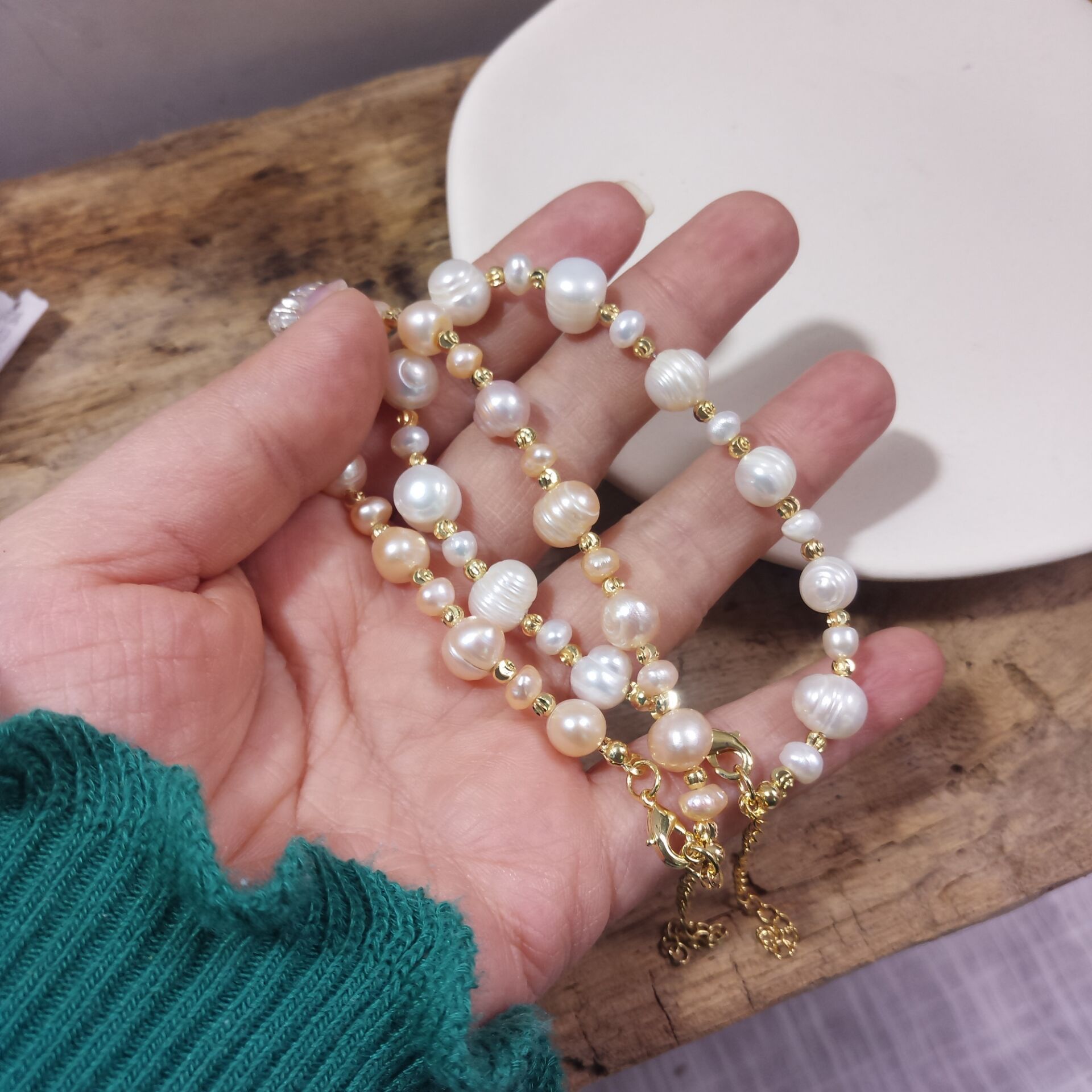 Baroque Style Pearl Bracelet Texture Spring and Summer American 14K Gilded Natural Pearl Pearl Bracelet Baroque Style Pearl Bracelet Texture Spring and Summer American 14K Gilded Natural Pearl Pearl Bracelet