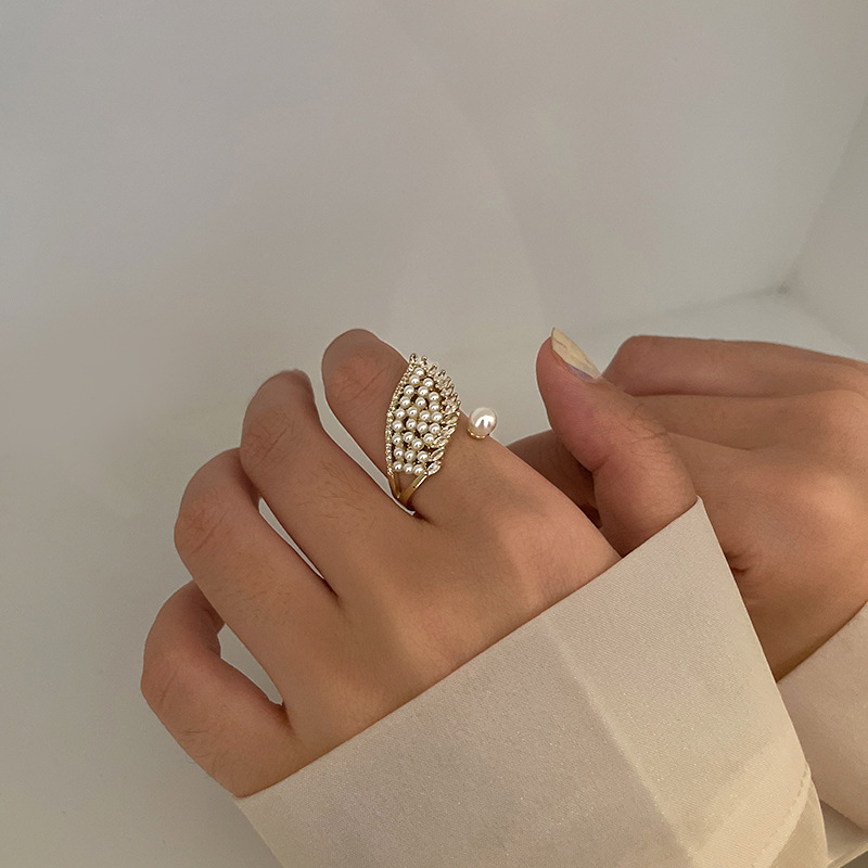 No. 7 Pearl Micro Inlaid Zircon Open Ring Korean Design Angel Wings Female Fashion Ring Simple Personality Bracelet No. 7 Pearl Micro Inlaid Zircon Open Ring Korean Design Angel Wings Female Fashion Ring Simple Personality Bracelet