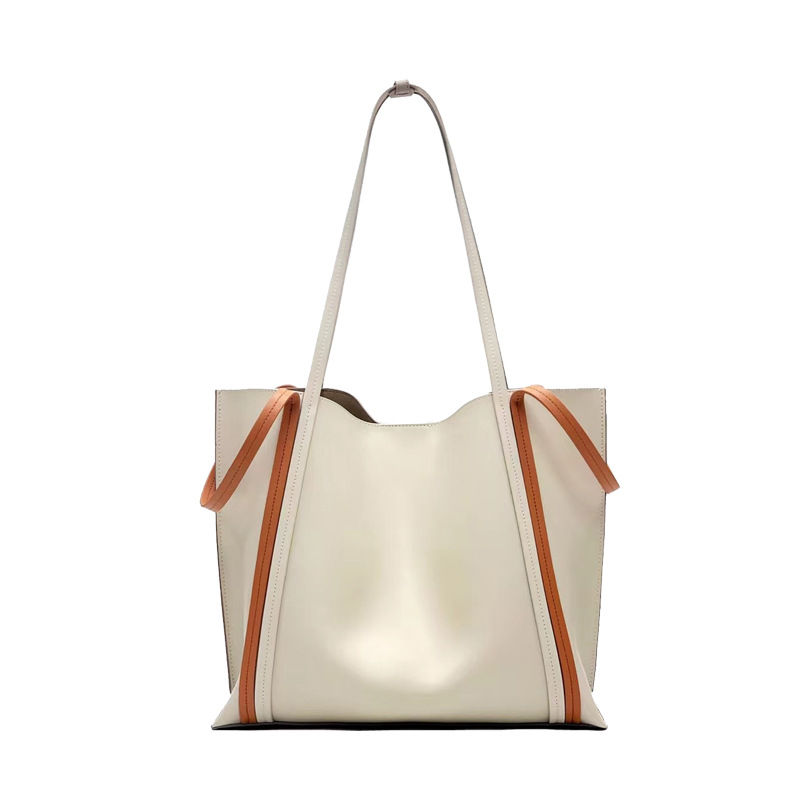 Cowhide Colorblock Tote Bag Female 2021winter New Shoulder Underarm Bag Commuter Computer Bag Handbags for Moms Tide