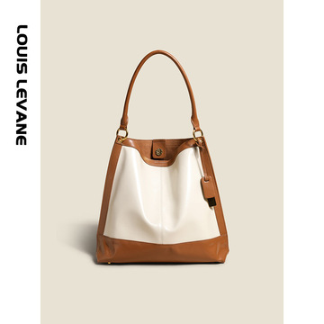 Cowhide Colorblock Tote Bag Female 2021winter New Shoulder Underarm Bag Commuter Computer Bag Handbags for Moms Tide