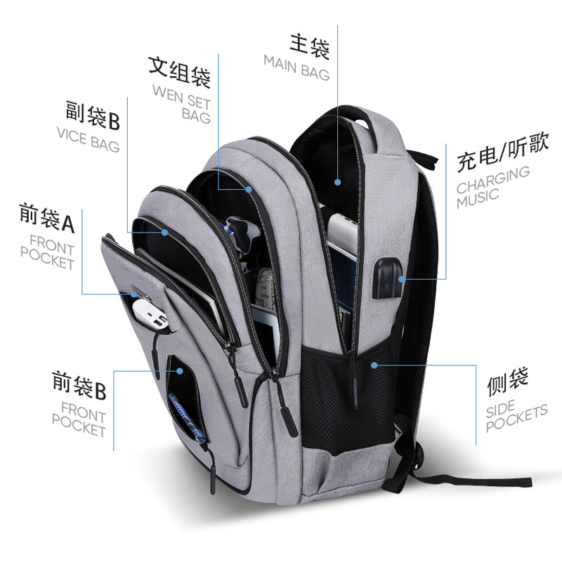 Men&#039;s Large Capacity Backpack Rechargeable USB Business Computer Bag Casual Backpack Early High School Student Schoolbag