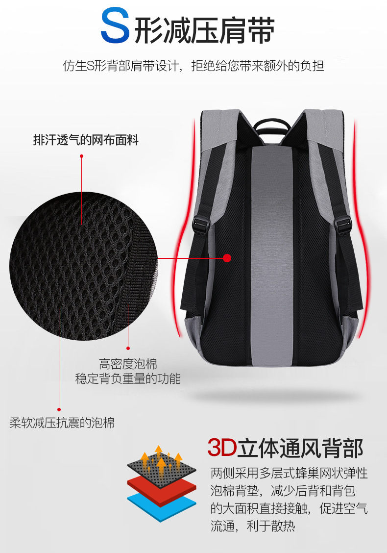 Men's Large Capacity Backpack Rechargeable USB Business Computer Bag Casual Backpack Early High School Student Schoolbag Men's Large Capacity Backpack Rechargeable USB Business Computer Bag Casual Backpack Early High School Student Schoolbag
