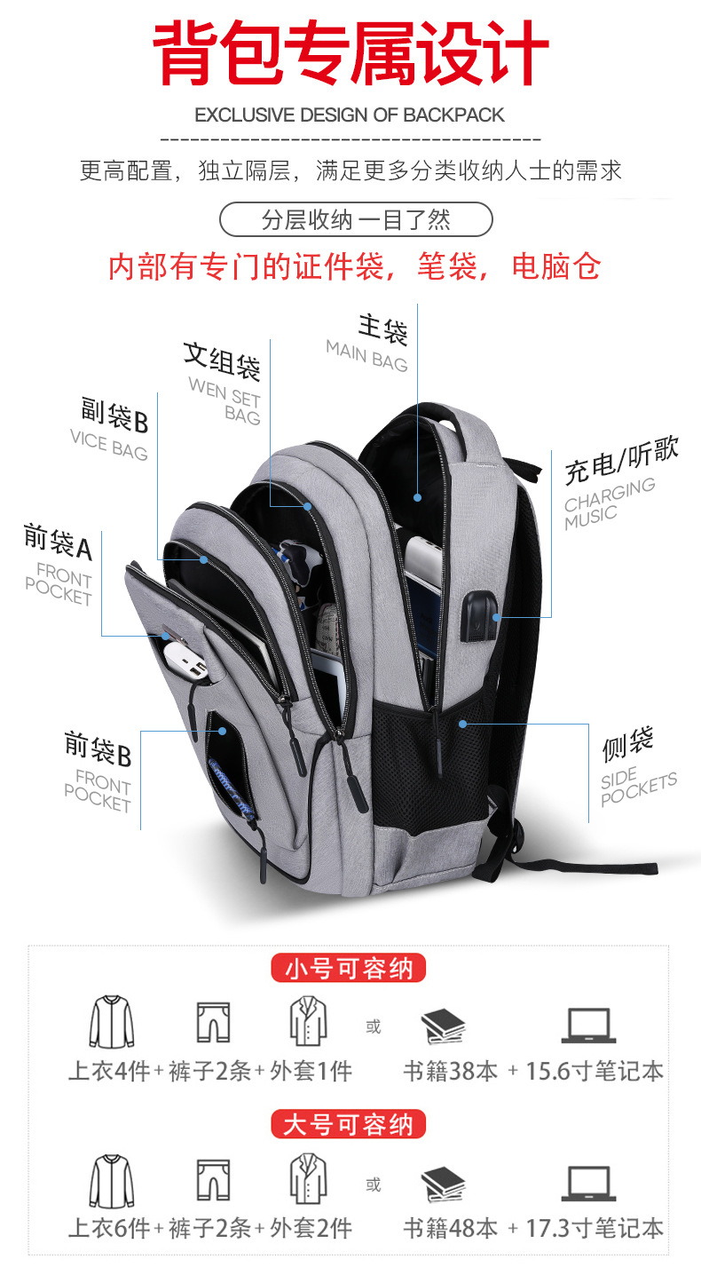 Men's Large Capacity Backpack Rechargeable USB Business Computer Bag Casual Backpack Early High School Student Schoolbag Men's Large Capacity Backpack Rechargeable USB Business Computer Bag Casual Backpack Early High School Student Schoolbag