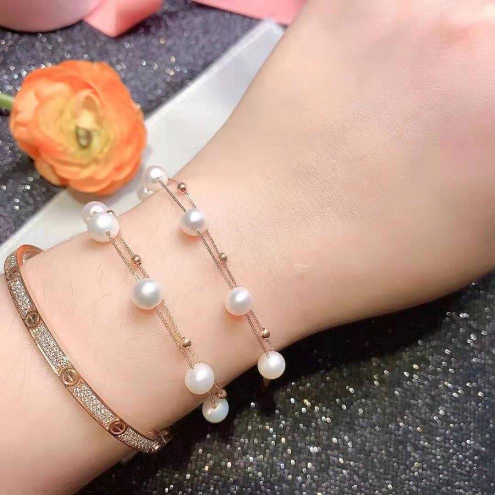 Carmano 18K Gold Double-Layer Pearl Choker Bracelet Women's Rose Gold Bracelet AU750 Gold Yellow Bracelet Ornament Carmano 18K Gold Double-Layer Pearl Choker Bracelet Women's Rose Gold Bracelet AU750 Gold Yellow Bracelet Ornament