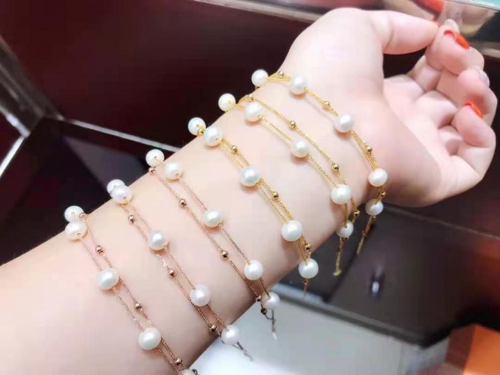 Carmano 18K Gold Double-Layer Pearl Choker Bracelet Women's Rose Gold Bracelet AU750 Gold Yellow Bracelet Ornament Carmano 18K Gold Double-Layer Pearl Choker Bracelet Women's Rose Gold Bracelet AU750 Gold Yellow Bracelet Ornament