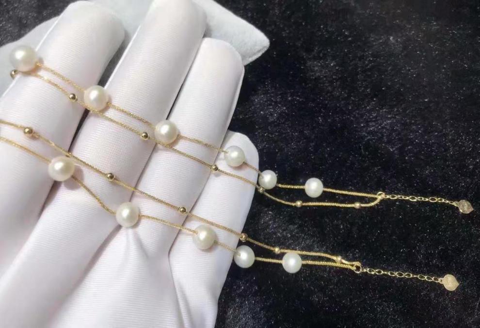 Carmano 18K Gold Double-Layer Pearl Choker Bracelet Women's Rose Gold Bracelet AU750 Gold Yellow Bracelet Ornament Carmano 18K Gold Double-Layer Pearl Choker Bracelet Women's Rose Gold Bracelet AU750 Gold Yellow Bracelet Ornament