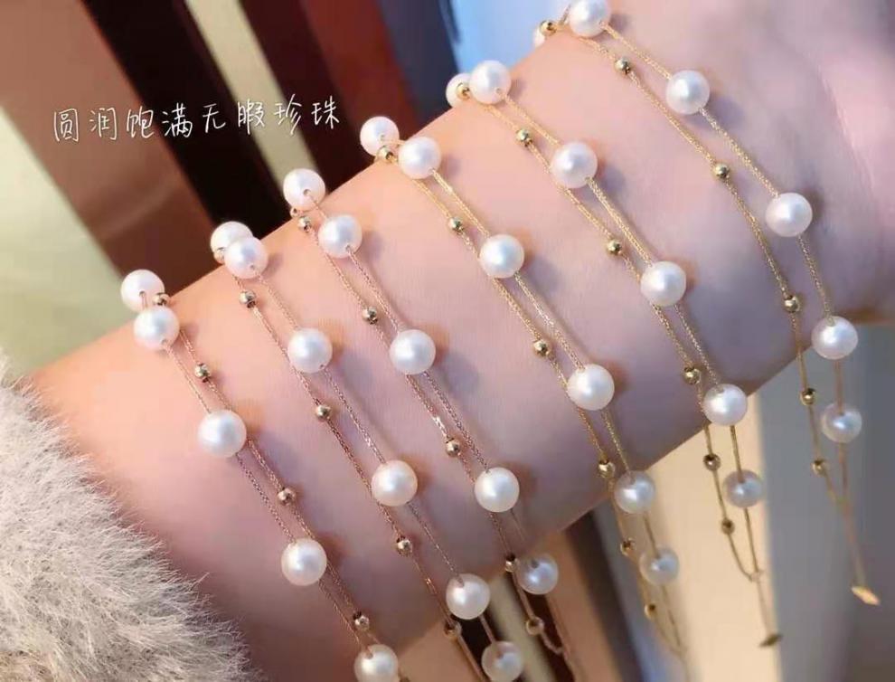 Carmano 18K Gold Double-Layer Pearl Choker Bracelet Women's Rose Gold Bracelet AU750 Gold Yellow Bracelet Ornament Carmano 18K Gold Double-Layer Pearl Choker Bracelet Women's Rose Gold Bracelet AU750 Gold Yellow Bracelet Ornament