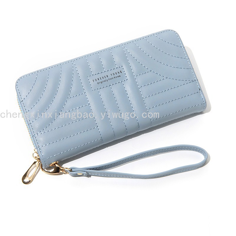 Long Wallet Pu Embroidery Thread Women&#039;s Clutch Wallet Korean  Card Slots Fashion All-Match Mobile Phone Bag Wholesale