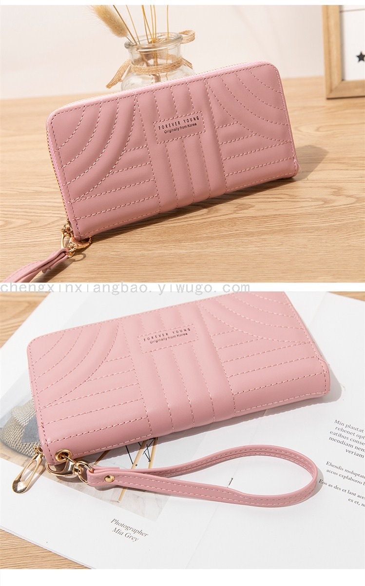 Long Wallet Pu Embroidery Thread Women's Clutch Wallet Korean  Card Slots Fashion All-Match Mobile Phone Bag Wholesale