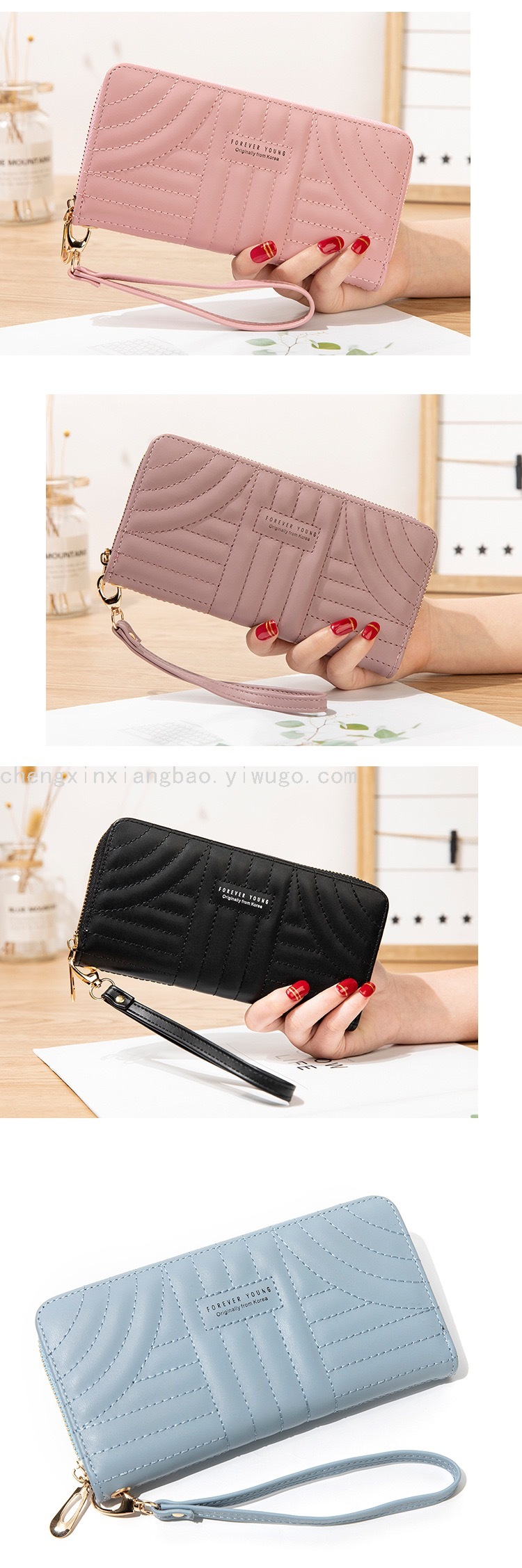 Long Wallet Pu Embroidery Thread Women's Clutch Wallet Korean  Card Slots Fashion All-Match Mobile Phone Bag Wholesale
